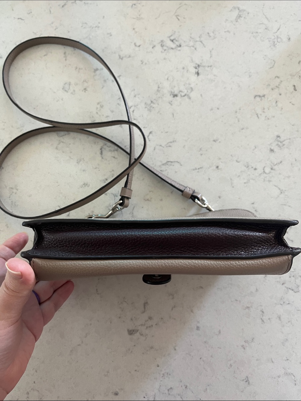 Coach Taupe Leather Pebbled Crossbody Bag - Picture 4 of 11